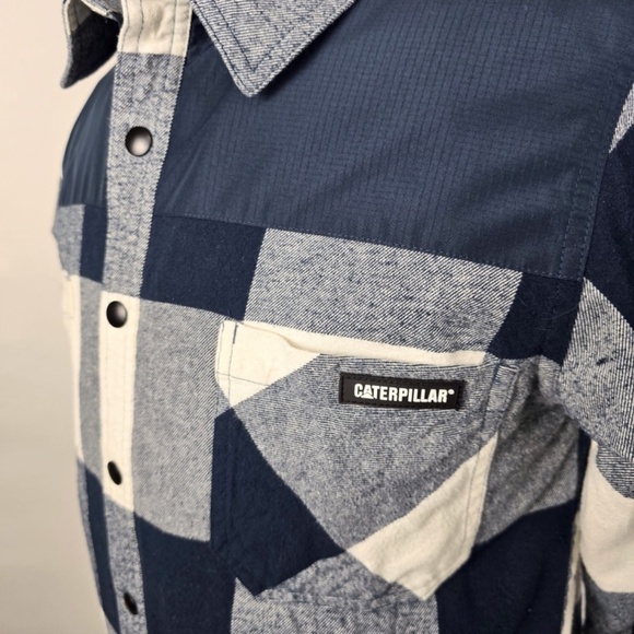CAT Caterpillar Block Insulated Shirt Jacket Dark Marine Blue Workwear Mens L - Picture 3 of 11